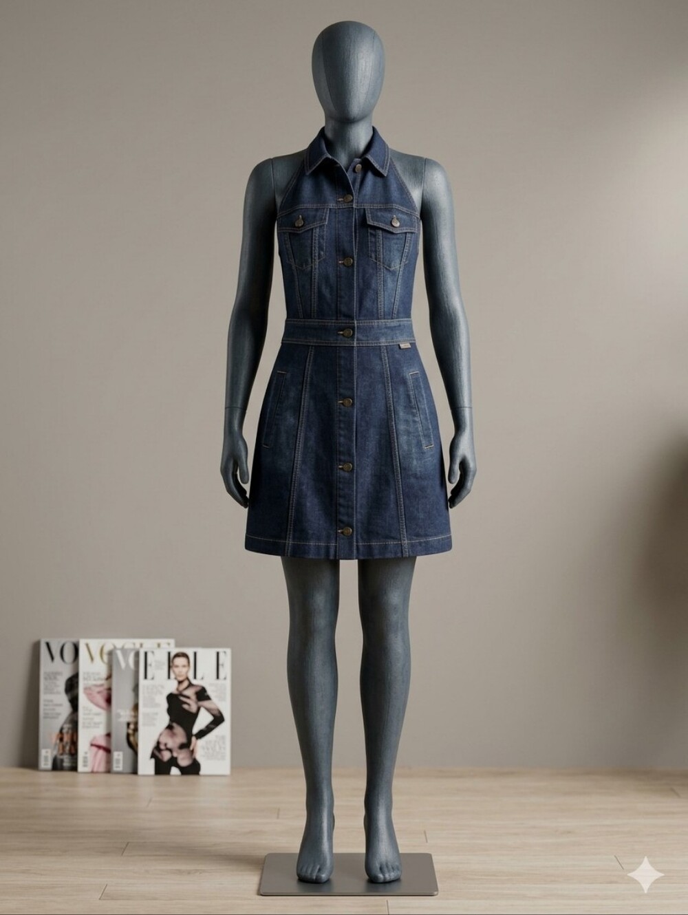 Future Collective Alani Noelle Denim Halter Dress Button Down Mini Open Back 10
